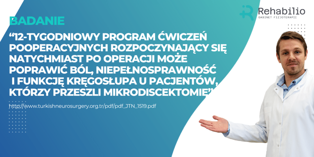 Grafika: wyniki badania nad programem ćwiczeń po operacji dyskopatii lędźwiowej